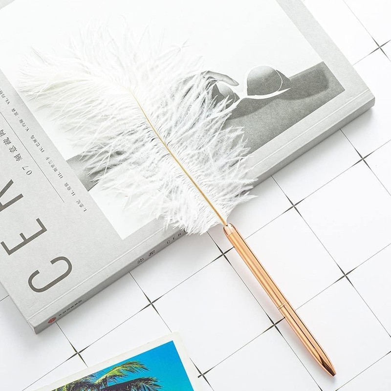 White Retro Feather Ballpoint Pen Exquisite Siganture Pen Refillable Ballpoint