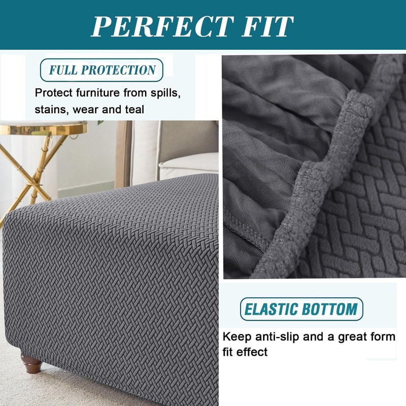 CEYISZHU Thick Stretch Knitted Jacquard Square Ottoman Slipcover - Washable,