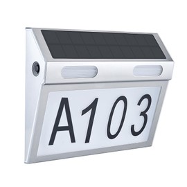 Solar House Number, Solar Illuminated, Front Door Sign, Number Plate Made of Stainless Steel with Built-in Solar Panel Number, Outdoor Waterproof (Silver)