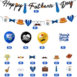 Fathers Day Decorations- Happy Father's Day Banner Cake Topper Balloons Table Decor for Father's Day Party Supplies