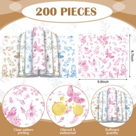 Feifeiya 200 Pcs Floral Wax Paper Sheets for Food Chinoiserie Bird Deli Paper Waterproof Sandwich Wrapping Greaseproof Food Basket Liners for Picnic Party Kitchen Supplies, 9.8 x 8.7inch (Mixing)