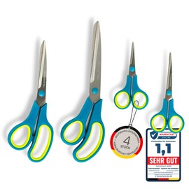 Professional Office Scissors Set, 4 Pieces, Stainless Steel, 24.5/21.5/14.5/12.5 cm - Scissors with Sharp Blades & Ergonomic Handles - For Office, Household, Crafts, Sewing - Right & Left Handed