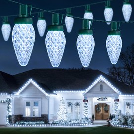 Brightown C9 Christmas Lights Outdoor, 114FT 150 LED Pure White String Lights with Timer, 8 Modes, Plug-in UL Listed Waterproof Connectable Christmas Tree Lights for House, Roof, Garden, Patio Decor