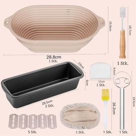Proofing Basket Set, Sourdough Starter Set with Bread Baking Mould Metal 29 x 13 x 6 cm