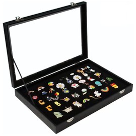 Pin Badge Display Box, 28*20cm Enamel Pins Display Frame Storage Case with Clear Lid Sealed and Dustproof for Military Medals, Jewelry Earrings Necklace