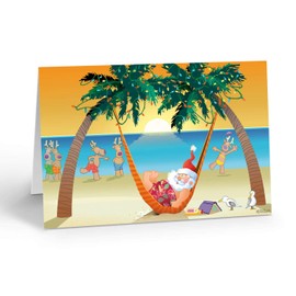 Stonehouse Collection Beach Sunset Ralaxing - Beach Christmas Cards - 18 Cards & 19 Envelopes - Tropical Christmas Cards