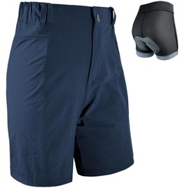 Wulibike Cycling Shorts Women's Mountain Bike Cycling Shorts 2 in 1 Padded MTB Shorts Women Cycling Shorts with Padding Riding Bicycle Cycling Shorts Zip Pockets, Deep blue