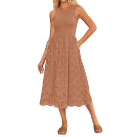 GRACE KARIN Beach Sundresses for Women Sleeveless Tank Dress Summer Casual Empire Waist Dress Cotton Pink Midi Dress Solid XL