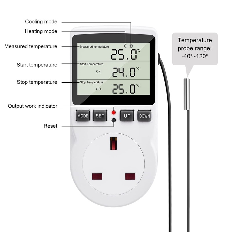 Diymore Digital Thermostat,230V Temperature Controller Socket Outlet,13A Timer Switch Plug