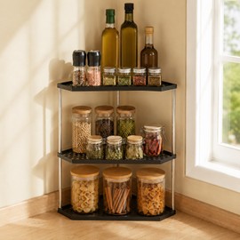 Havnix 3 Tier Kitchen Spice Racks Corner Shelf Organiser Bathroom Space Saving Countertop Organiser for Dresser Kitchen Bedroom or Office