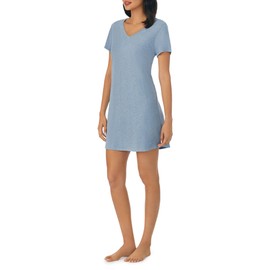 Nautica Women's Sleepwear Cotton Jersey Knit V-Neck Sleep Shirt Dress (Regular and Plus Size) - Heather Blue, Large