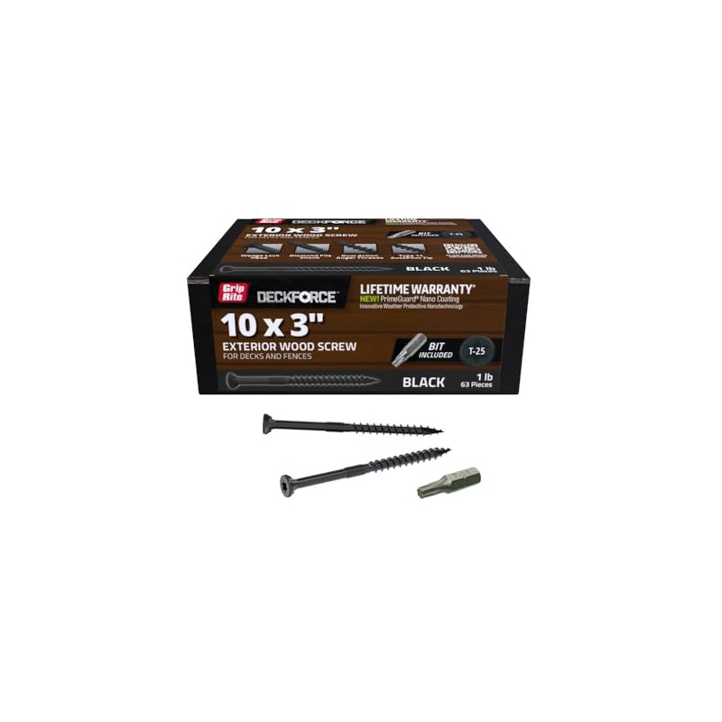 Grip-Rite GRDF3STBLK1 DeckForce #10 x 3 Nano Coated Wood Screws,