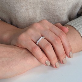 Silverly Women's .925 Sterling Silver Cubic Zirconia Half Eternity 11 Stone Stackable Ring