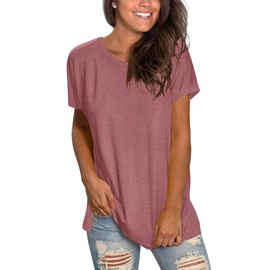 Saloogoe Workout Tops for Women Loose Fit Summer T Shirts for Women Short Sleeve Tops Yoga Tshirts Brick Red M