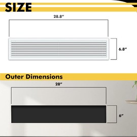 Powrocket Linear Bar Air Grille 28" X 6", Aluminum Air Supply/Return Grilles,Easy Air Flow,Removable Grille/Door-HVAC Air Vent Cover,White[Outer Dimensions: 28.8"w X 6.8"h]