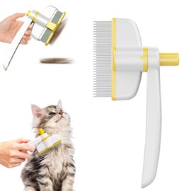 Flea Comb for Cats Hair Remove with Release Button, Cat Comb for Long Haired Cats Loose Hair Steel Needle Comb, Self-Cleaning Pet Flea Comb Grooming for Dog and Cat (Yellow)