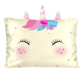 Toddler Pillowcase 13x18 Kids Pillowcase Unicorn, Cute Satin Pillow Cases with Envelope Pocket, Girls Pillow Covers for Hair Skin