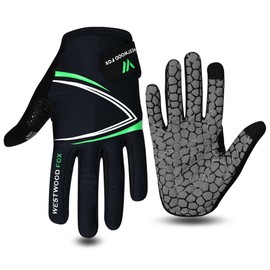 WESTWOOD FOX Full Finger Cycling Gloves, Padded, Anti-Slip Touchscreen, Shock Absorbing Mountain Bike Gloves for Road Bicycle, MTB, Road Racing, Biking and Sports Gloves for Men Women (GREEN, XL)