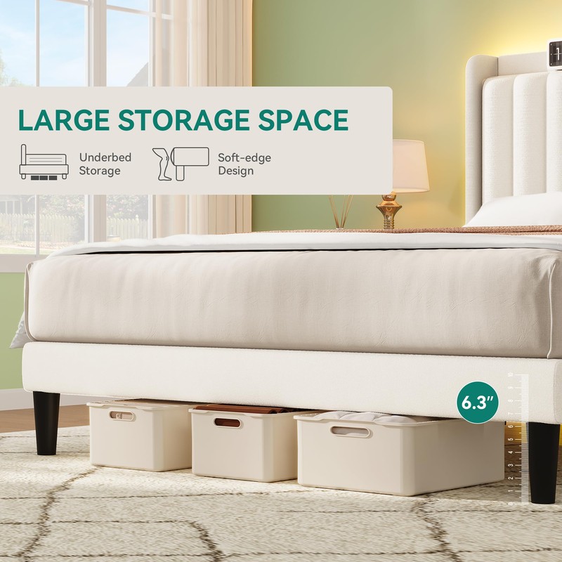 YITAHOME Full Bed Frame with Adjustable Vertical Channel Wingback Headboard,