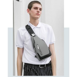 FANDARE Chest Bag Men's Shoulder Bag Sling Bag Backpack with USB Shoulder Bag Sports Bag for Hiking, Adventure, Sports, Travel and Jogging, Grey B, Unique