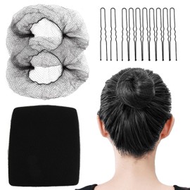 100Pcs Hair Net and Pin Set - 50Pcs 20" Invisible Mesh Hair Nets and 50Pcs U Shaped Bobby Pins for Dance, Food Service, Styling (Black)