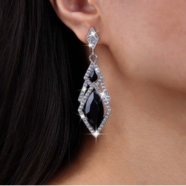 Aneneiceera Vintage Onyx Crystal Earrings Silver CZ Diamond Stud Earrings Rhinestone Square Drop Earrings Geometric Onyx Earrings Jewellery for Women and Girls Dangle, Zinc