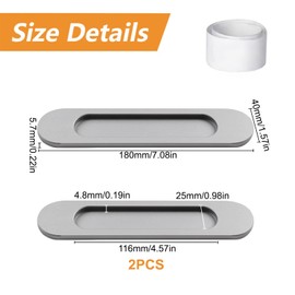 MOROBOR Self-Stick Oval Sliding Door Pulls, 2pcs Matte Gray Aluminum Alloy Flush Pull Punch-Free Handle for Sliding Barn Door Windows Cabinets/18cm