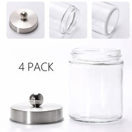 Tbestmax Glass Qtip Holder Dispenser, 10-Ounce Bathroom Containers Apothecary Jars with Metal Lids for Cotton Ball Swab Pad (4 Pack)