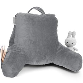 Clara Clark Reading Pillow for Kids & Teens with Shredded Memory Foam, Backrest Pillows for Reading, Watching, and Gaming, Use on The Couch, Bed, or Floor, Adjustable Support, Washable Cover Grey