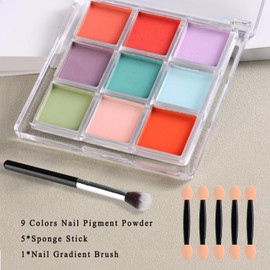 FSpronail 9 Colors Nail Pigment Palette Gradient Ombre Nail Powder Set for DIY Manicure Beginners - Perfect Nail Design with Ultra Fine Powder - Includes 5 Sponge Sticks 1 Brush #06