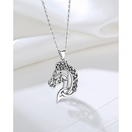 CELESTIA 925 Sterling Silver Celtic Horse Head Pendant Necklaces for Women Oxidized Silver Pony Necklace Horse Gifts for Women Horse Lovers Horse Presents for Girls 18" Chain