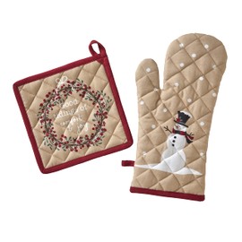 SKL Home by Saturday Knight Ltd. Rustic Plaid Snowman Oven Mit and Pot Holder Set (2-Piece),Multi