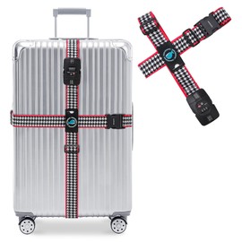 Travelkin Luggage Straps TSA Approved - Adjustable Cross Suitcase Straps with TSA Lock, Reinforced Buckle, Unique Pattern - Secure Heavy Duty Luggage Straps for Travel (Houndstooth)