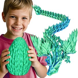 3D Printed Dragon Eggs with Articulated Fly Dragon Inside, Collectible Figurines Fidget Toy for Adults Kids Birthday Easter Christmas White Elephant Gifts for Friends Colleagues(Silk Green, L size)