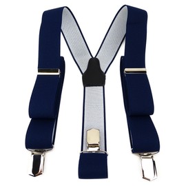 TigerTie Unisex Braces in Y-Shape with 3 Extra Strong Clips - Colour into Monochrome – High-Quality Workmanship – Width 35 mm - Navy Navy Blue