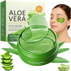 60 PCS Parches Ojos Bolsas y Ojeras, Eye Patches, Máscara Para Los Ojos De Colágeno, Contorno de Ojo Antiarrugas, Anti Edad para Ojeras, Para Eliminación Bolsas y Ojeras, Hinchazón (Aloe Vera)