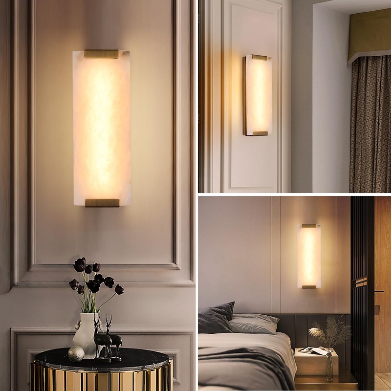 HOMLUCE 14.2in Alabaster Wall Sconce, Large Natural Marble Wall Light