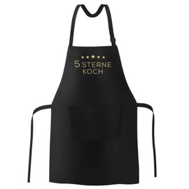 MoonWorks® Cooking Apron BBQ Apron for Men Saying Print 5 Stars Chefs Cotton Apron Kitchen Apron, 5 Star Chef Black