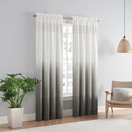 Vue Arashi Modern Boho Decorative Ombre Rod Pocket Window Curtain for Living Room, Cotton, (1 Panel), 52 in x 63 in, Grey