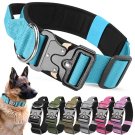 AKOFIC Tactical Dog Collar, Heavy Duty Wide Dog Collar with Handle and Soft Padded, Adjustable Comfortable Pet Collar for Small Medium and Large Dogs Training (Blue, XL)