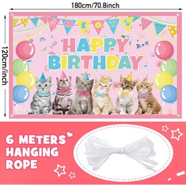 Cat Party Decoration Supplies Cat Happy Birthday Backdrop Kitten Photography Backdrop Cat Party Photo Background for Pets, Cat Lover, Kids Cat Theme Birthday Party