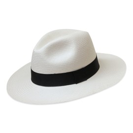 Tumia LAC - Fedora Panama Hat - White with Black Band - EU: 57cm UK: 7 US: 7 1/8 - Non-Rollable Version