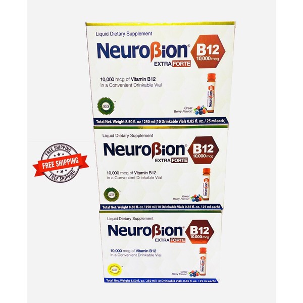Neurobion B12 Extra Forte 10,000 Mcg Vitamin B12 Drinkable Vial 3 PACK