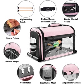 SUERTREE Bird Carrier Bag Bird Travel Cage with Stand, Lightweight Backpack for Parrot, Portable Bird Travel Bag, Pet Transparent Breathable Travel Cage, Pink