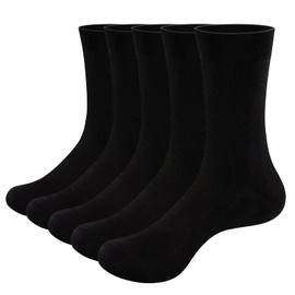 YUEDGE Men's Solid Vegan Comfy Bamboo Socks Cosy Basic Men's Socks Plain Business Dress Socks Thin Black Socks for Men and Women Size 9-12, Multipack,5 Pairs