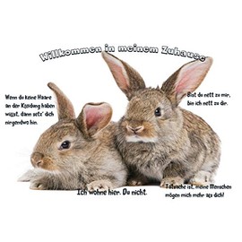 Merchandise for Fans Tin Sign / Warning Sign / Fun Door Sign – Welcome to My Home – Motif: Rabbits Two Animals Next to Each Other – 03