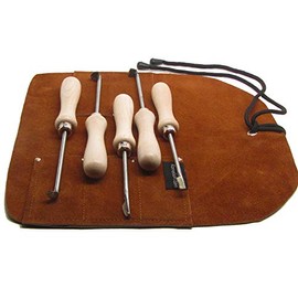 UJ Ramelson Co Royal Arms Stock Inletting Tools with 5 Pocket Leather Tool Roll, Gunsmith 5-Piece Chisel Set, Made in The USA