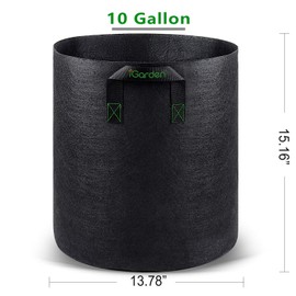 Grow Bags Tall, 10 Gallon Grow Pots 6 Pack with Handles, Heavy Duty 320G Thickened Nonwoven Fabric Plant Bag for Vegetables