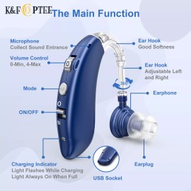 K&FCOPTEE BTE Rechargeable Hearing Aids Invisible Digital Sound Amplifiers Hearing Loss