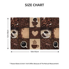 Coffee Print Placemats Rectangle Modern Art Coffee Cup Coffee Bean Abstract Heart Print Linen Place Mats Set of 6 for Dining Room Kitchen Living Room Party
